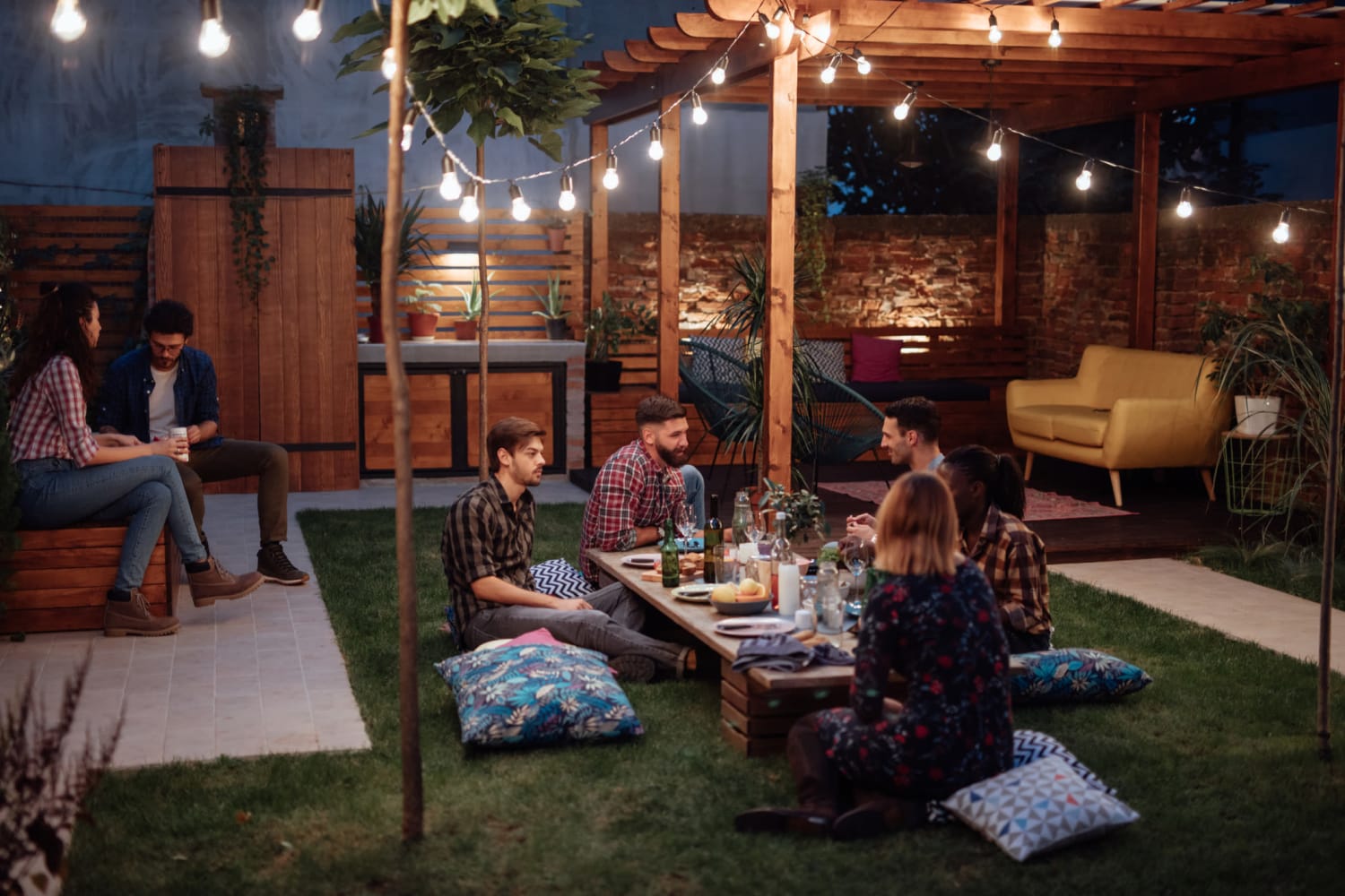 A group of people having a party outside at Mission Rock Residential in Denver, Colorado 