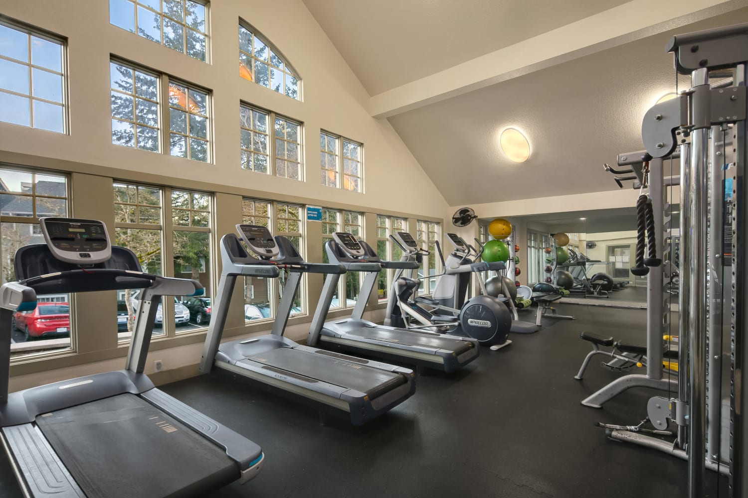 Treadmills in the fitness center at Overlook at Lakemont in Bellevue, Washington