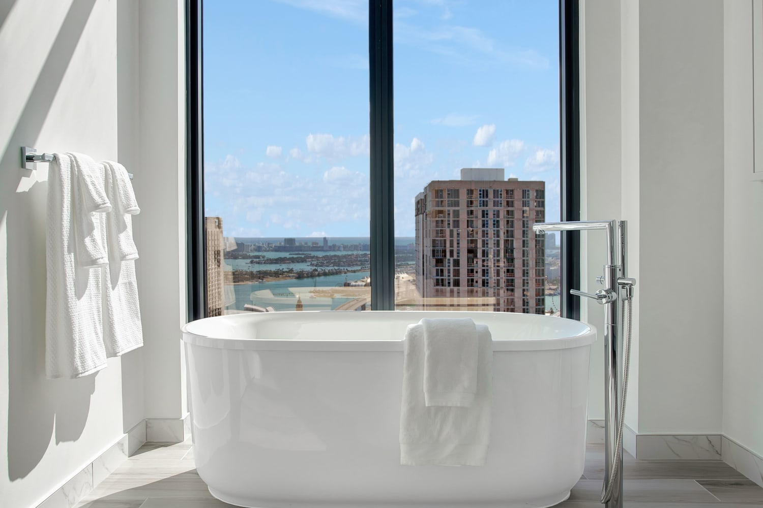 Penthouse bathroom and bath tub at ParkLine Miami in Miami, Florida