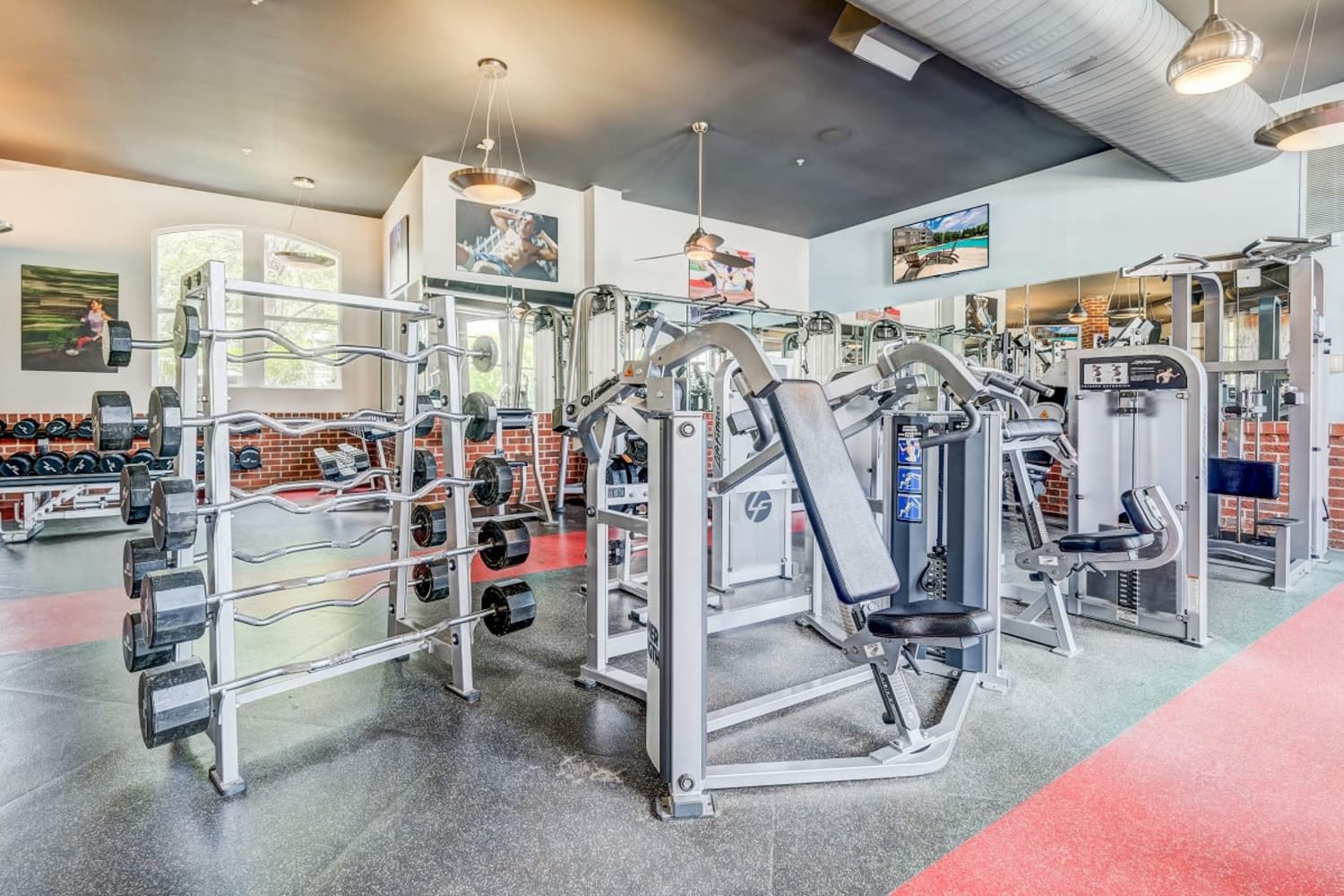 Fitness center with cardio equipment at Westlake at Morganton in Fayetteville, North Carolina