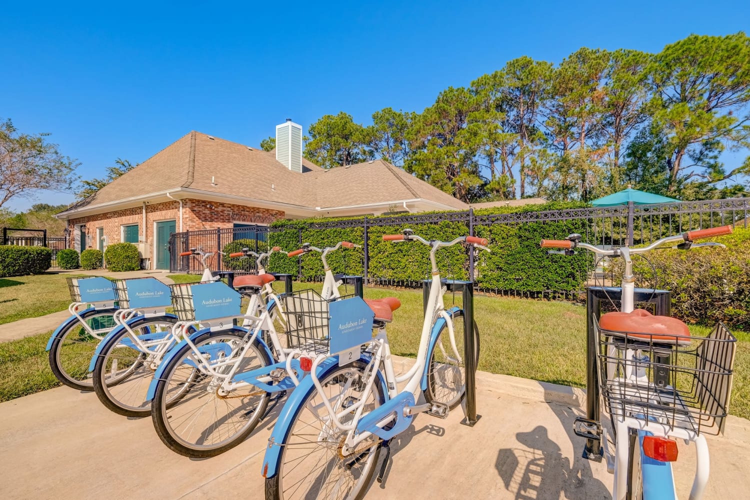 Shared bike station for residents at Audubon Apartments in Lafayette, LA