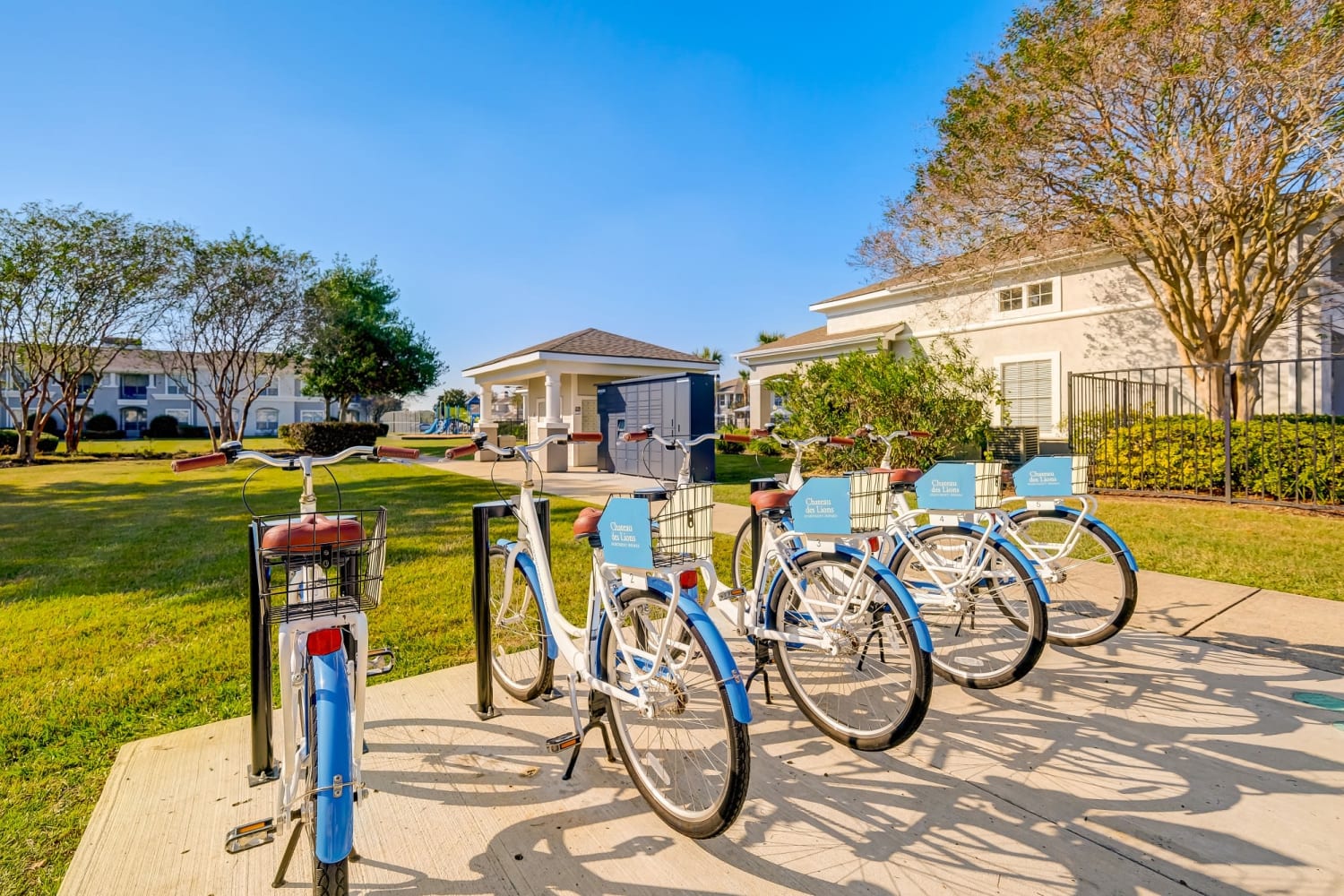 Bikeshare station at Chateau des Lions Apartment Homes in Lafayette, Louisiana