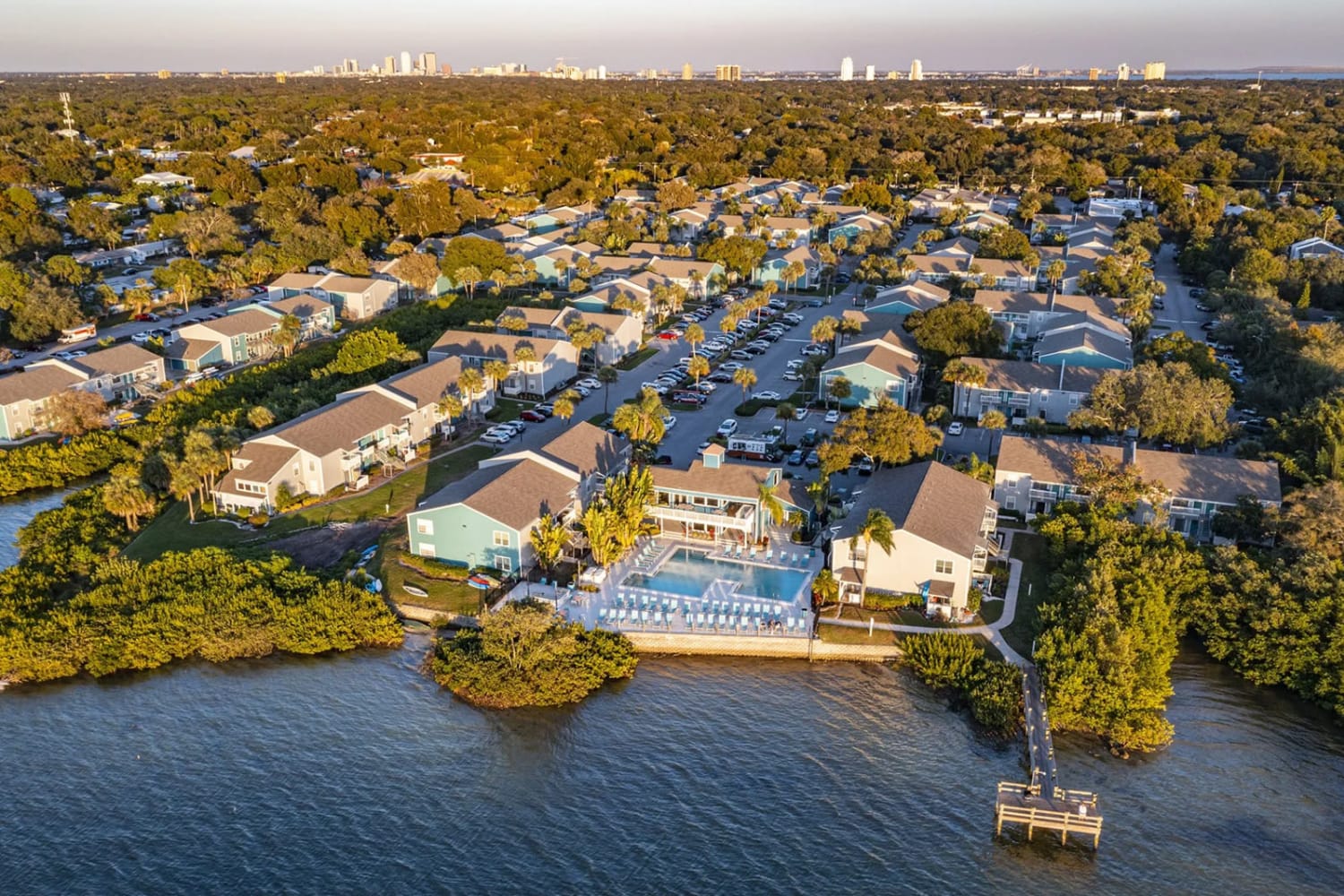 Aerial view of our property and the surrounding neighborhood at The Delmar in Tampa, Florida