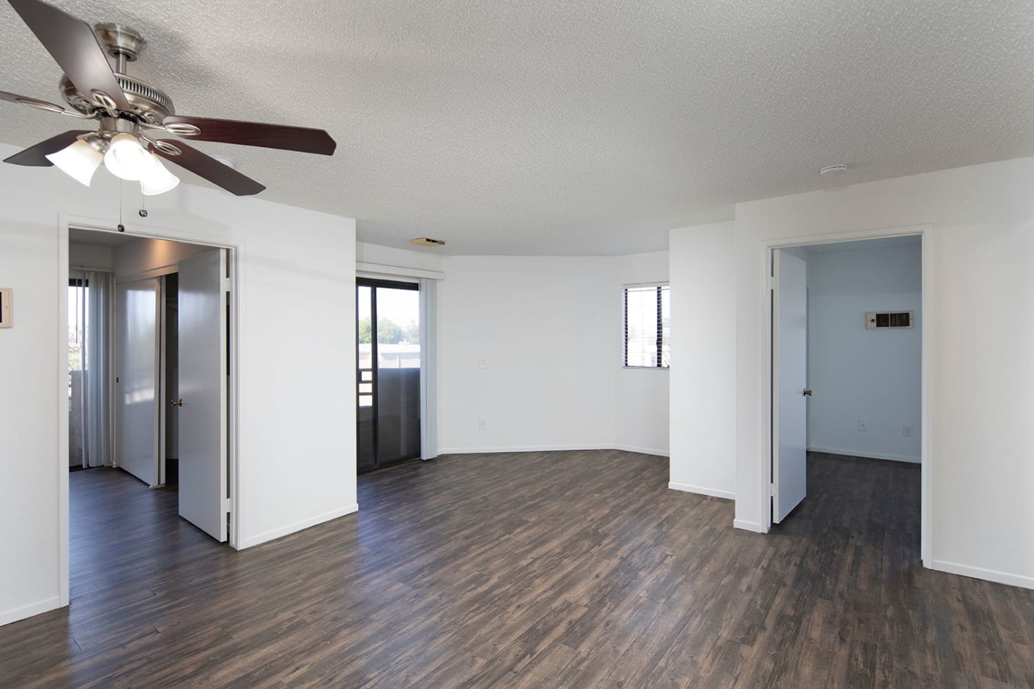 Model apartment with ceiling fan at Villa Temecula Apartments in San Diego, California