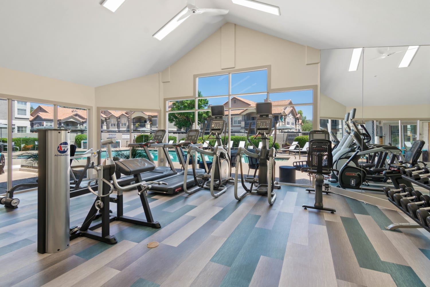 Fitness center featuring stat of the art equipment at Sonoran Vista Apartments in Scottsdale, Arizona