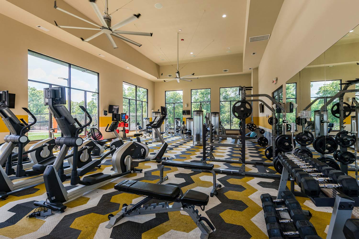 Resident fitness center with lots of cardio equipment at The Quarters at Stillwater in Stillwater, Oklahoma