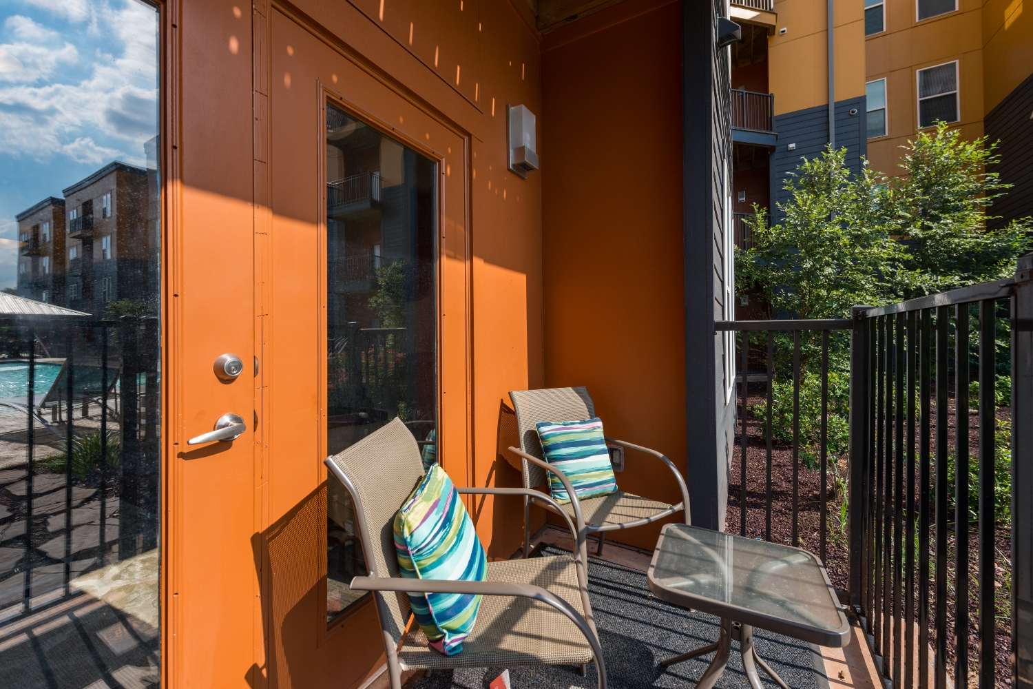 Private patio with seating at The Quarters at Stillwater in Stillwater, Oklahoma