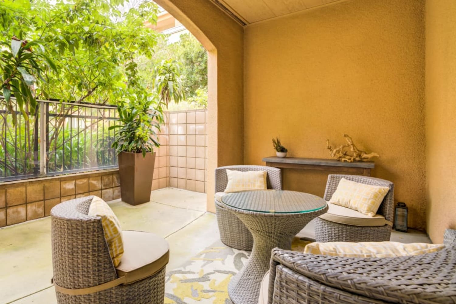 Private patio at Villa Del Sol in Sunnyvale, California