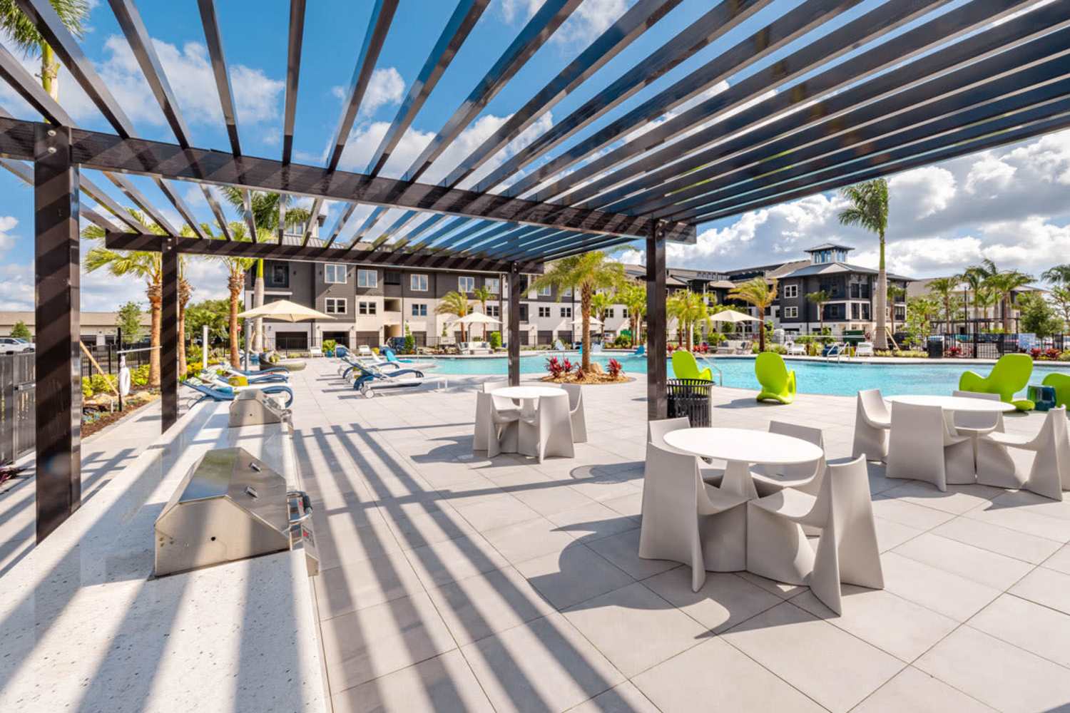 Large community courtyard at Tropia Wellen Park in Venice, Florida