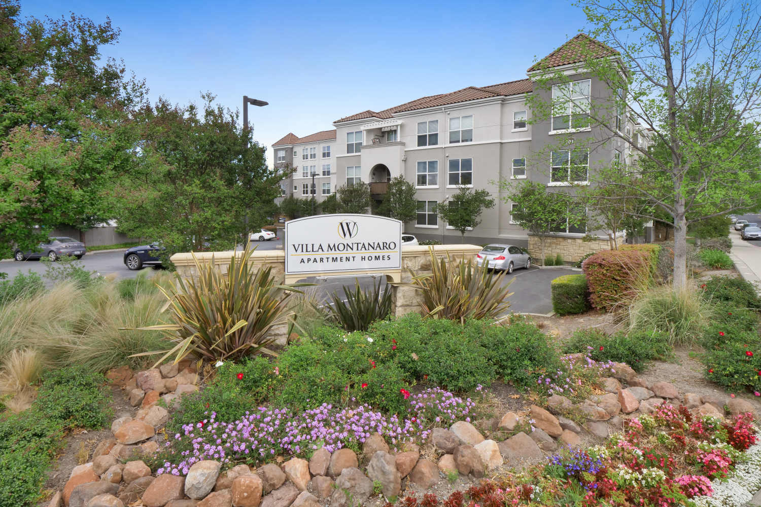 Front entrance sign at Villa Montanaro in Pleasant Hill, California