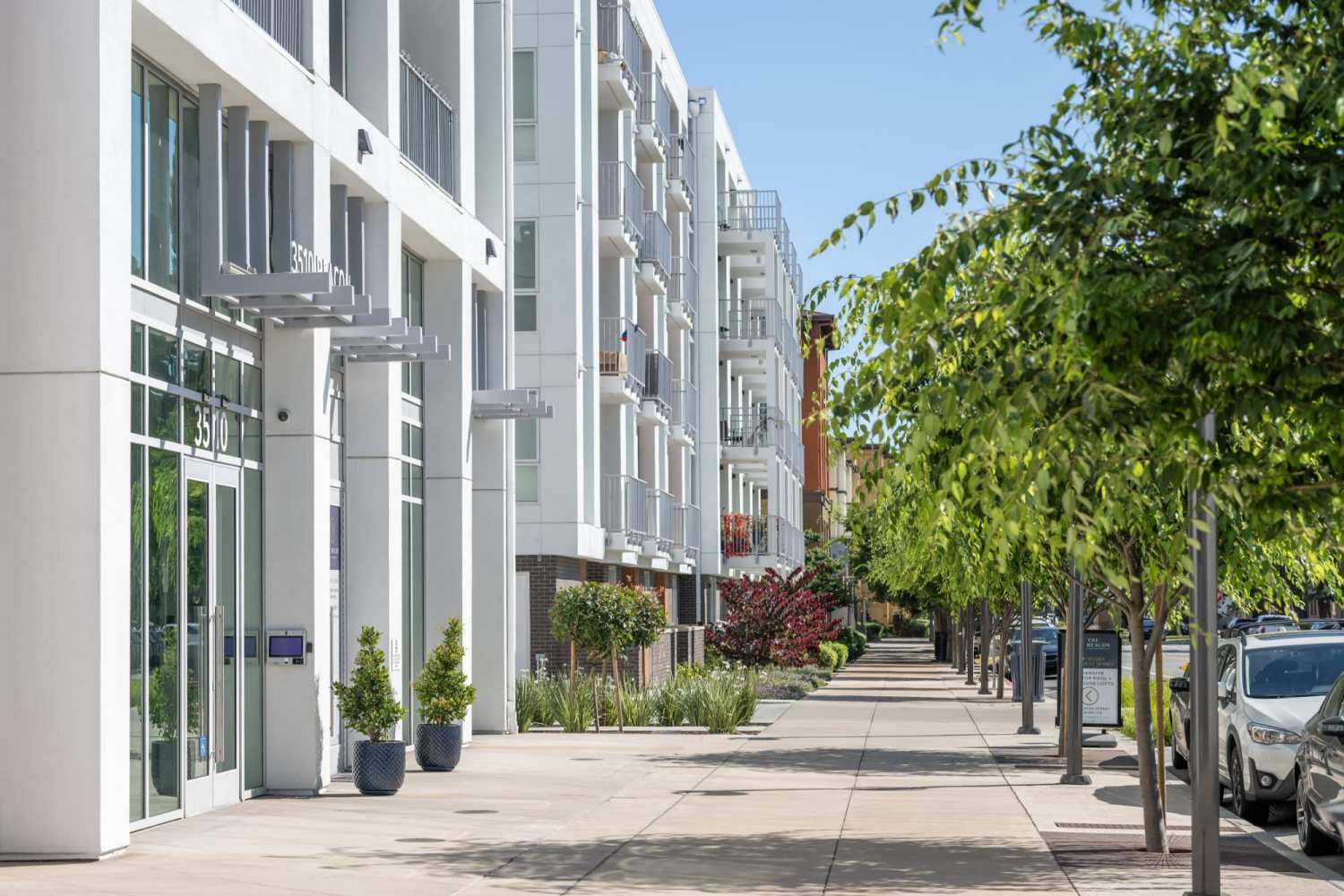 Street view of apartment building at The Beacon in Fremont, California