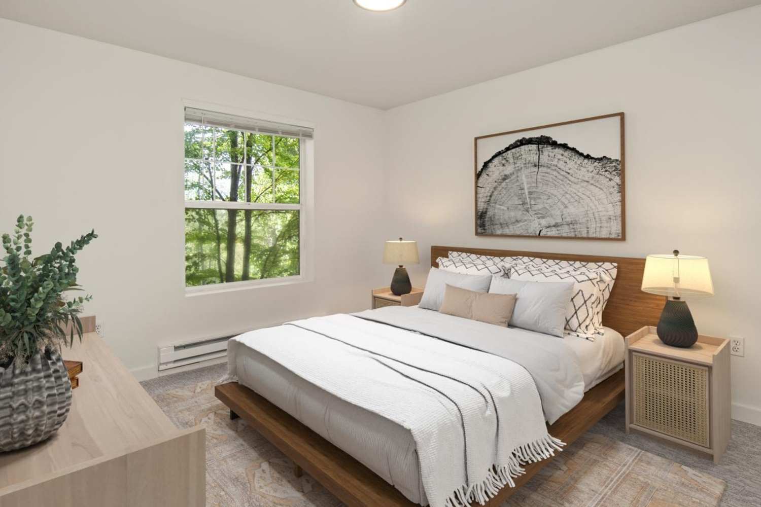 Modern bedroom at Stonemeadow Farms in Bothell, Washington