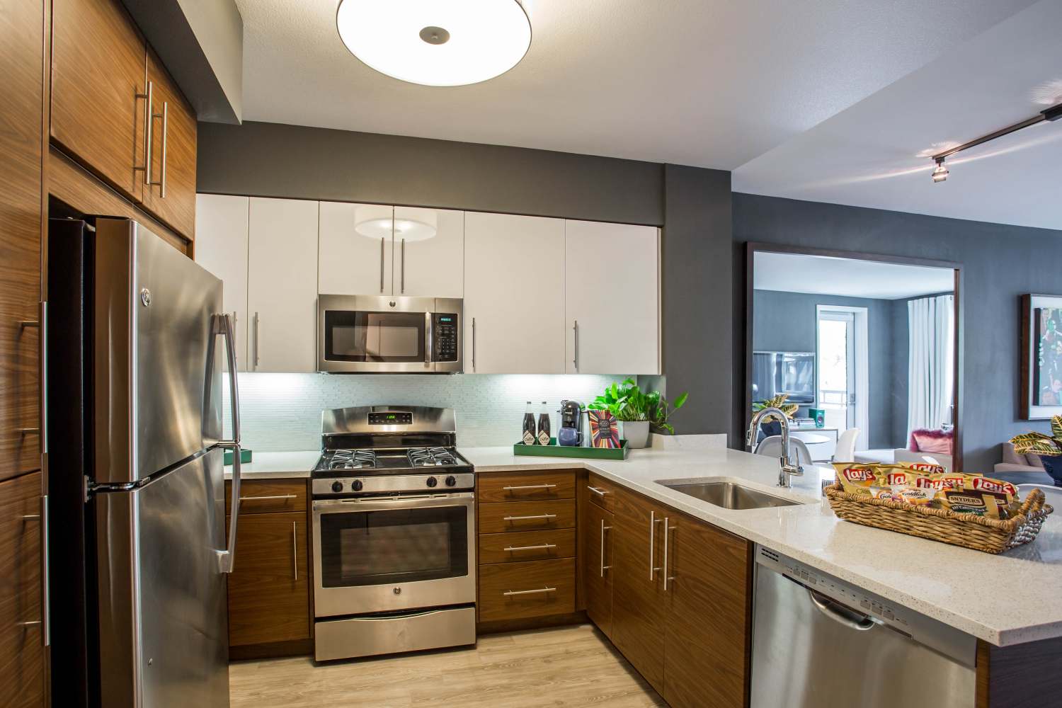Kitchen with quartz countertops at Franklin 299 in Redwood City, California