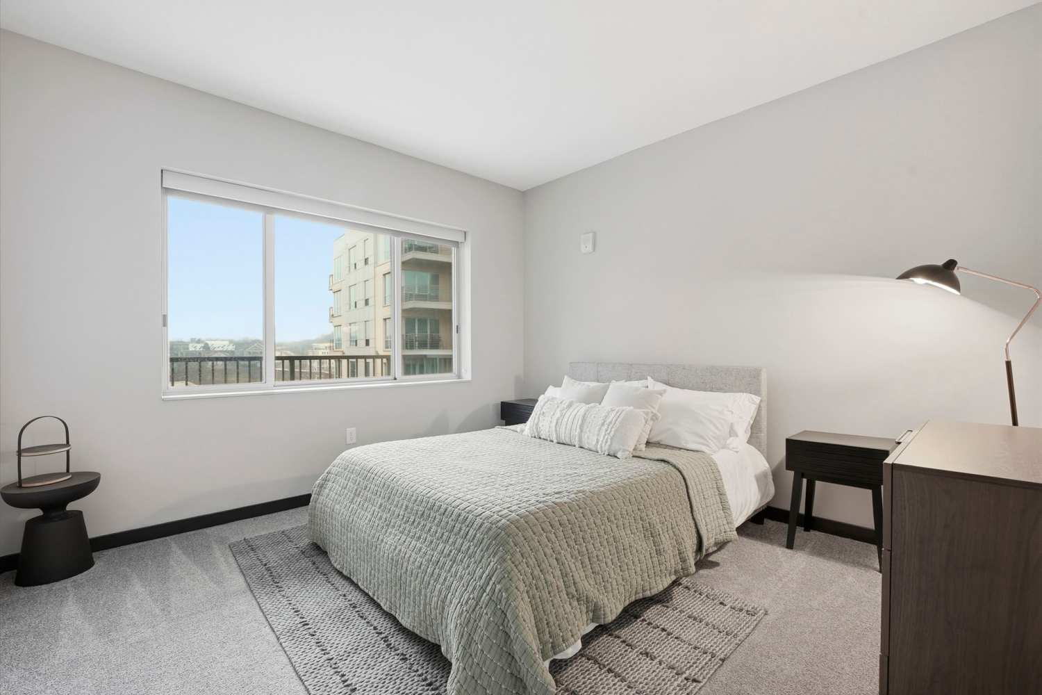 Bedroom in an apartment at Bridge Park in Dublin, Ohio