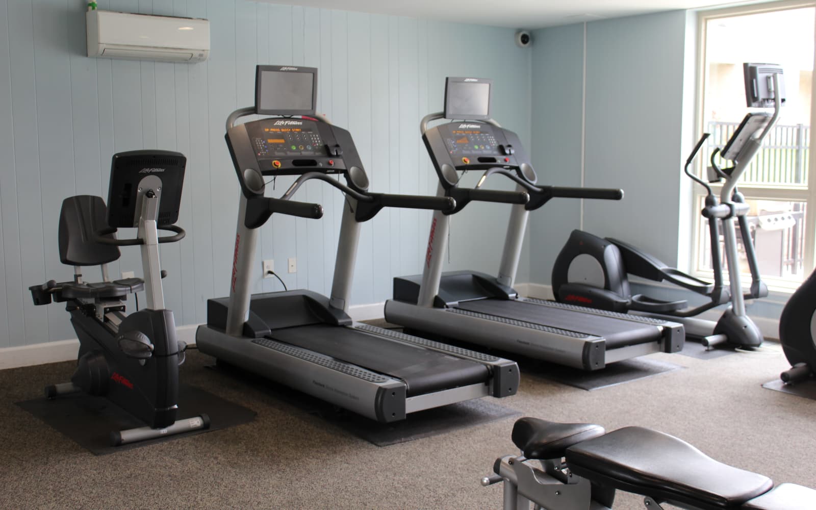 Equipped gym at Hunt Club Apartments in Cockeysville, Maryland