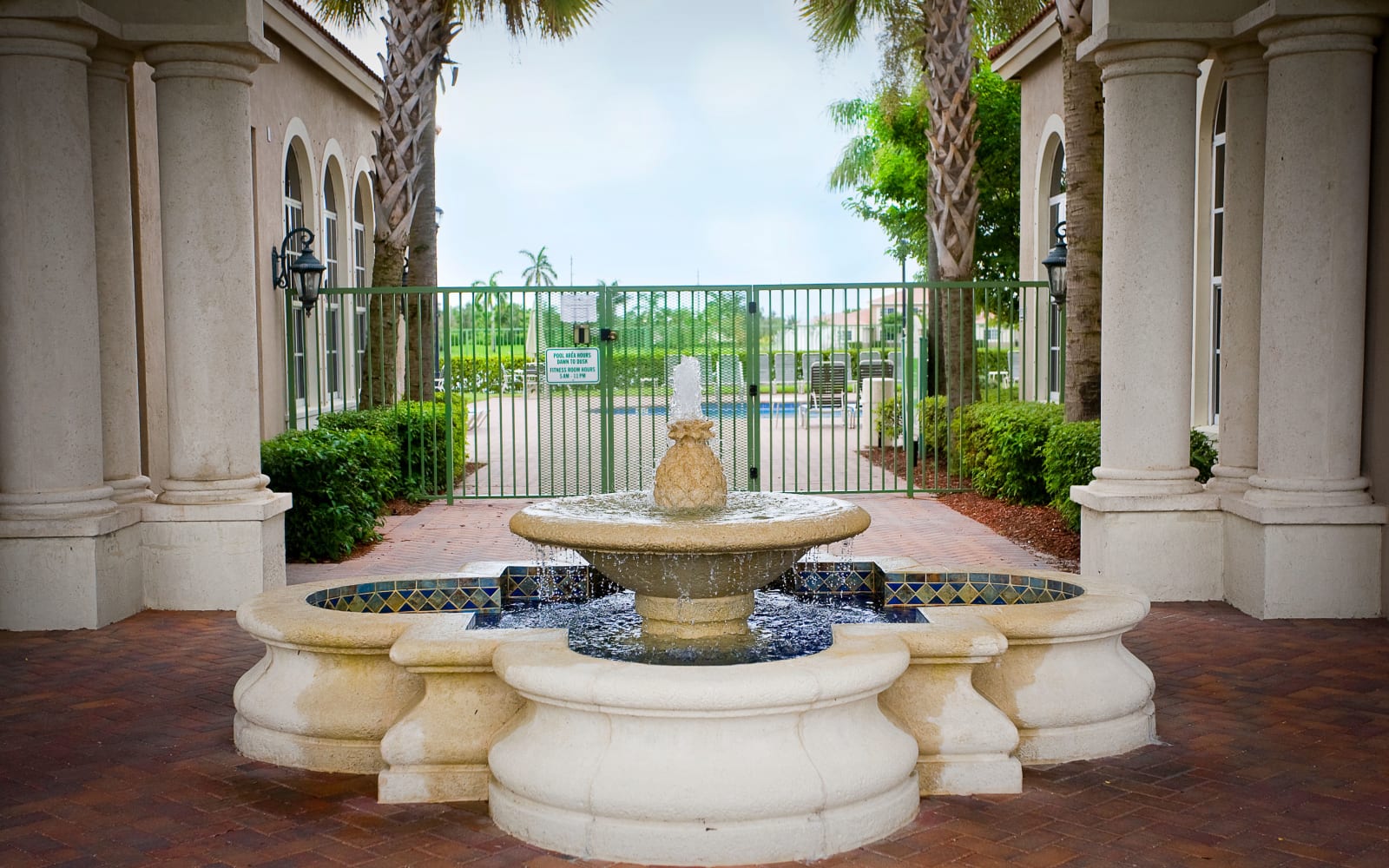 Fountain in entryway at Green Cay Village in Boynton Beach, Florida