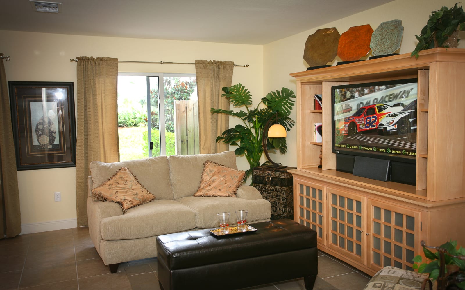 Living room layout at Green Cay Village in Boynton Beach, Florida