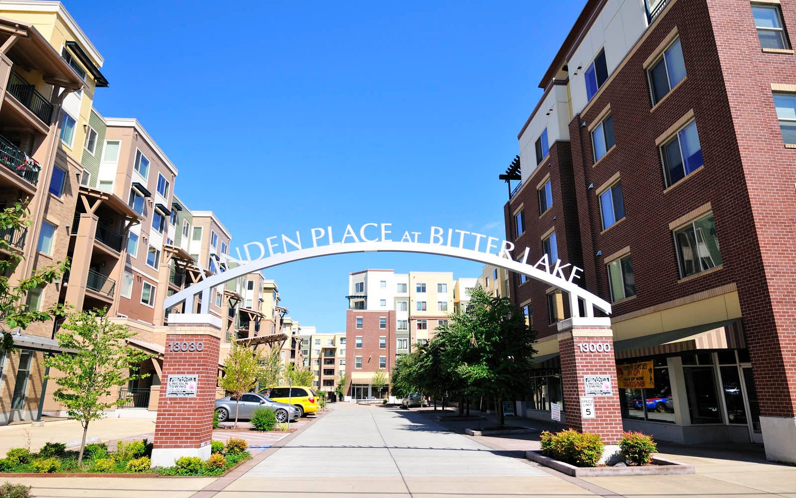 Archway entrance to The Cambridge at Bitter Lake in Seattle, Washington