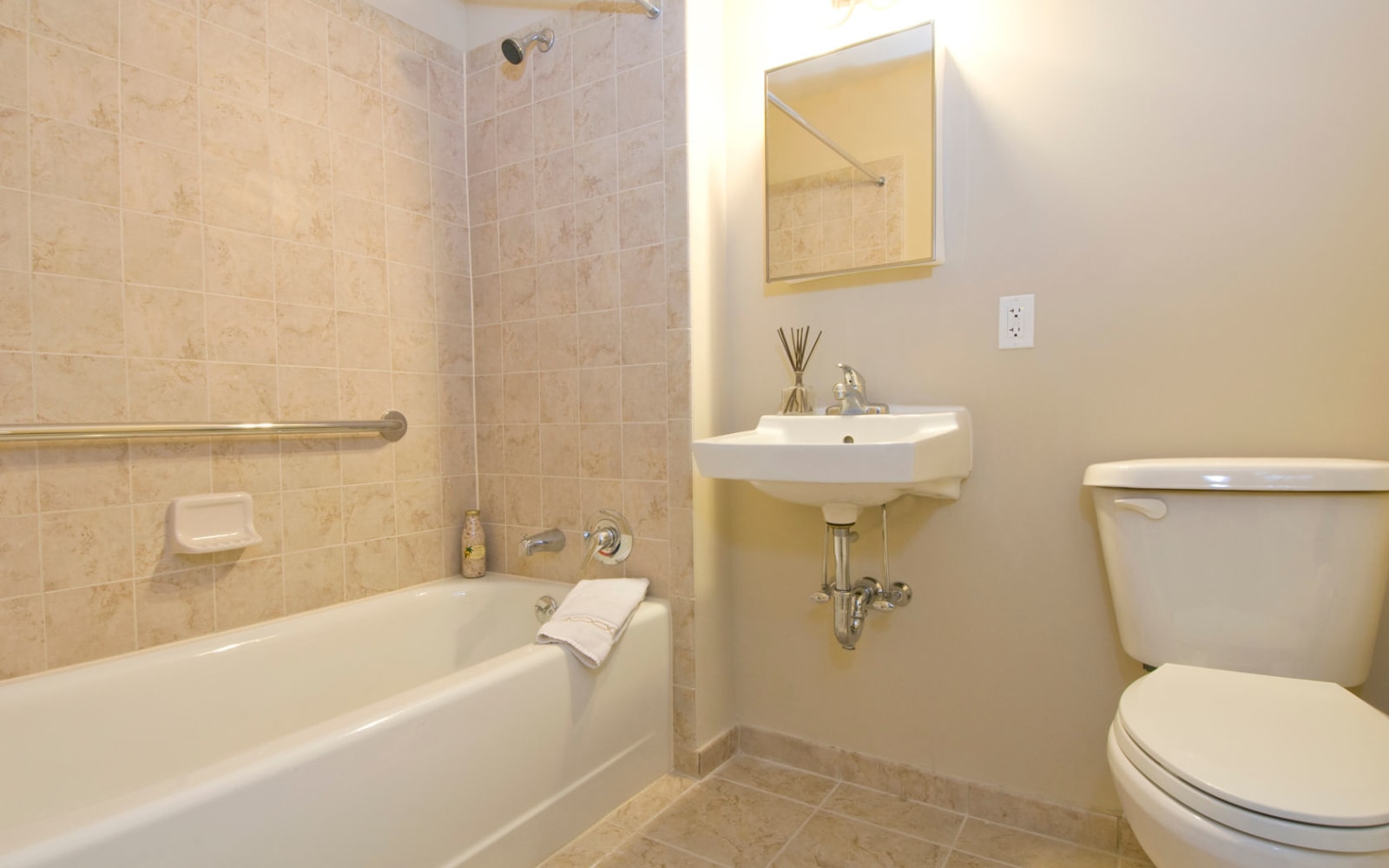 Large, bright bathroom at Park Lane at Sea View in Staten Island, New York