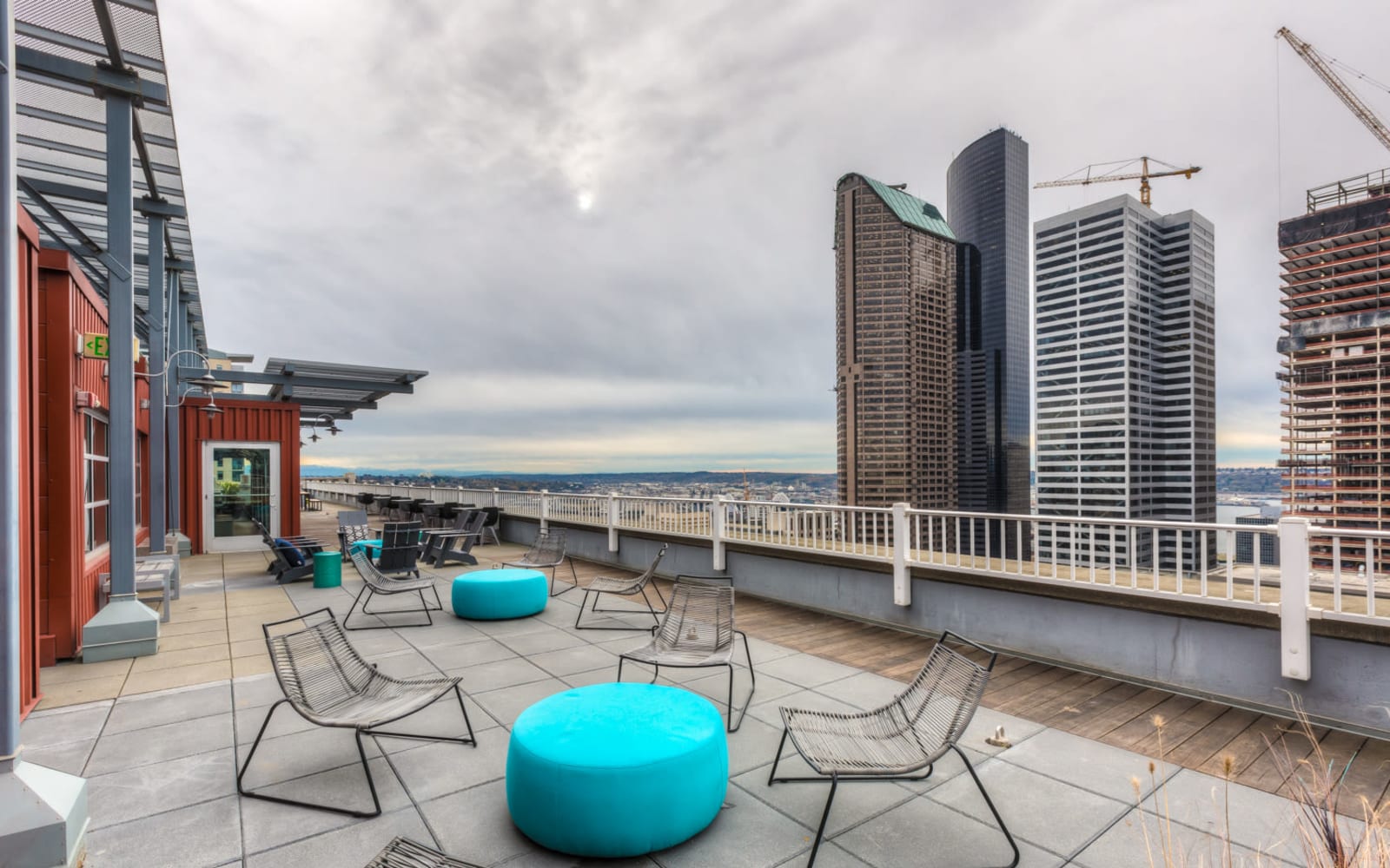 Casual seating area with rooftop views at M Street in Seattle, Washington