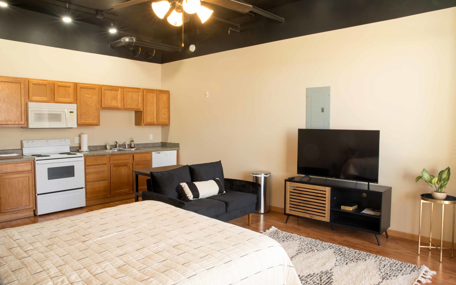 Studio apartment entry and kitchen at West Towne in Ames, Iowa