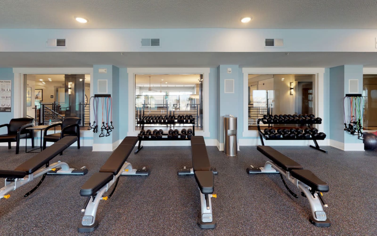 Weight lifting equipment in the fitness center at Attivo Trail in Ankeny in Ankeny, Iowa
