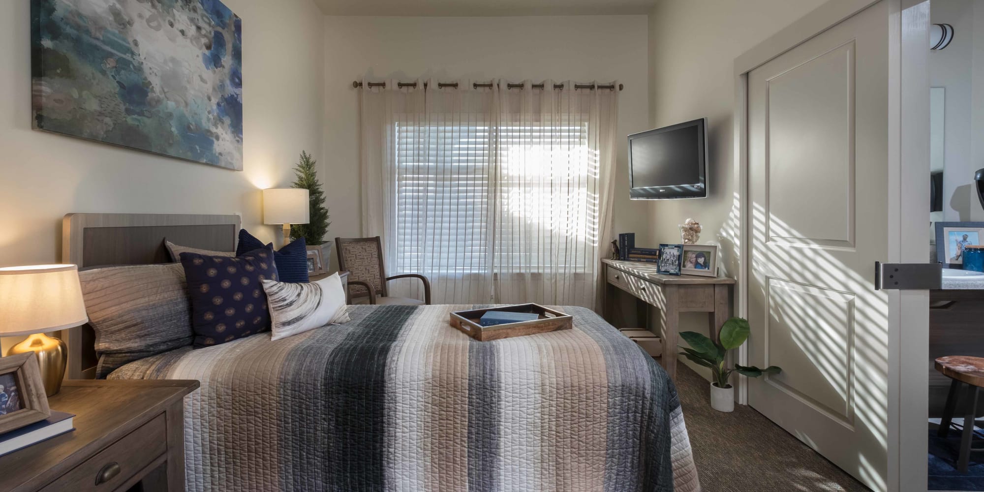 A model bedroom at Avenir Senior Living in Scottsdale, Arizona. 