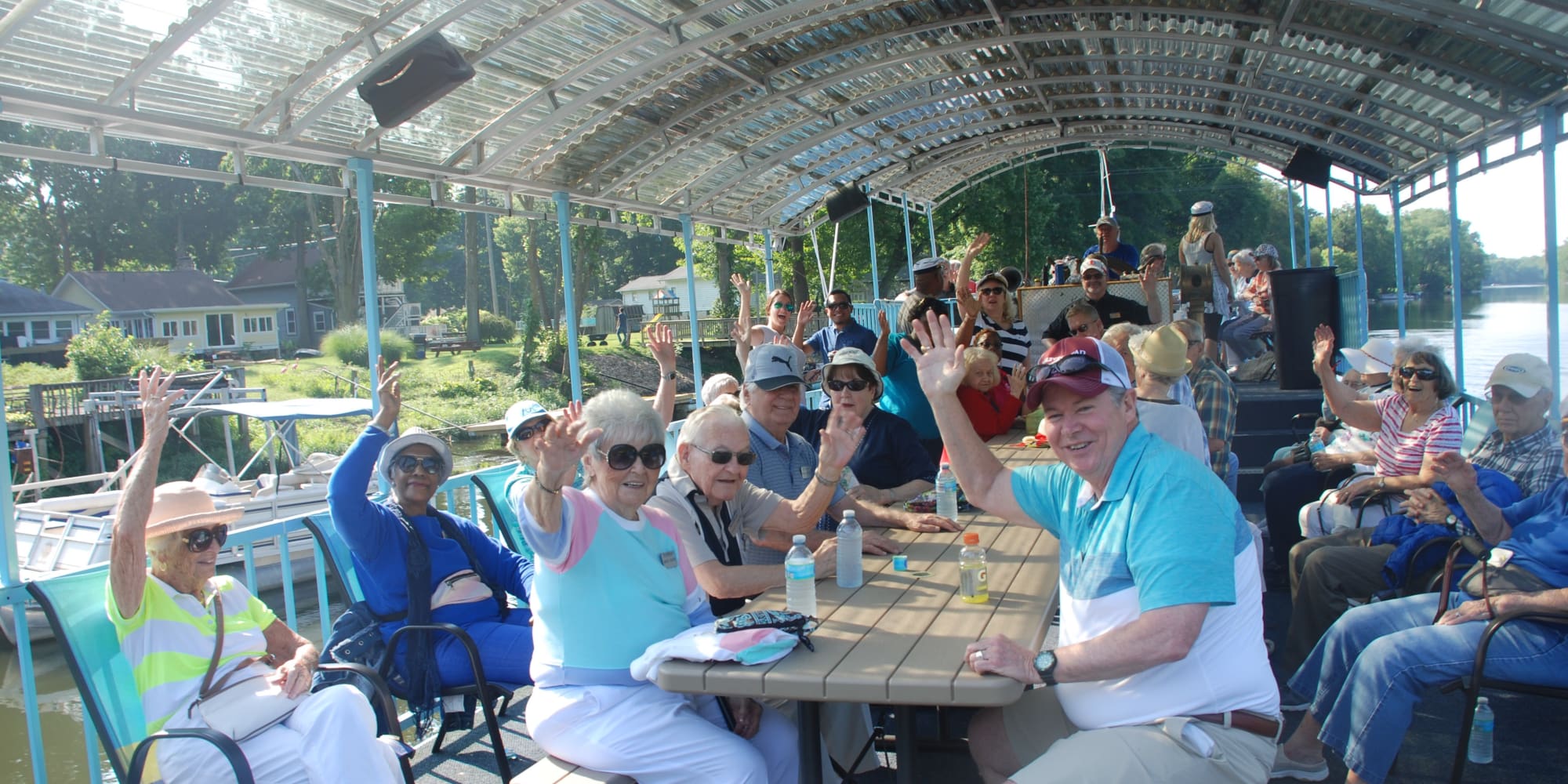 Residents from The Rio Grande Gracious Retirement Living in Rio Rancho, New Mexico on a boat