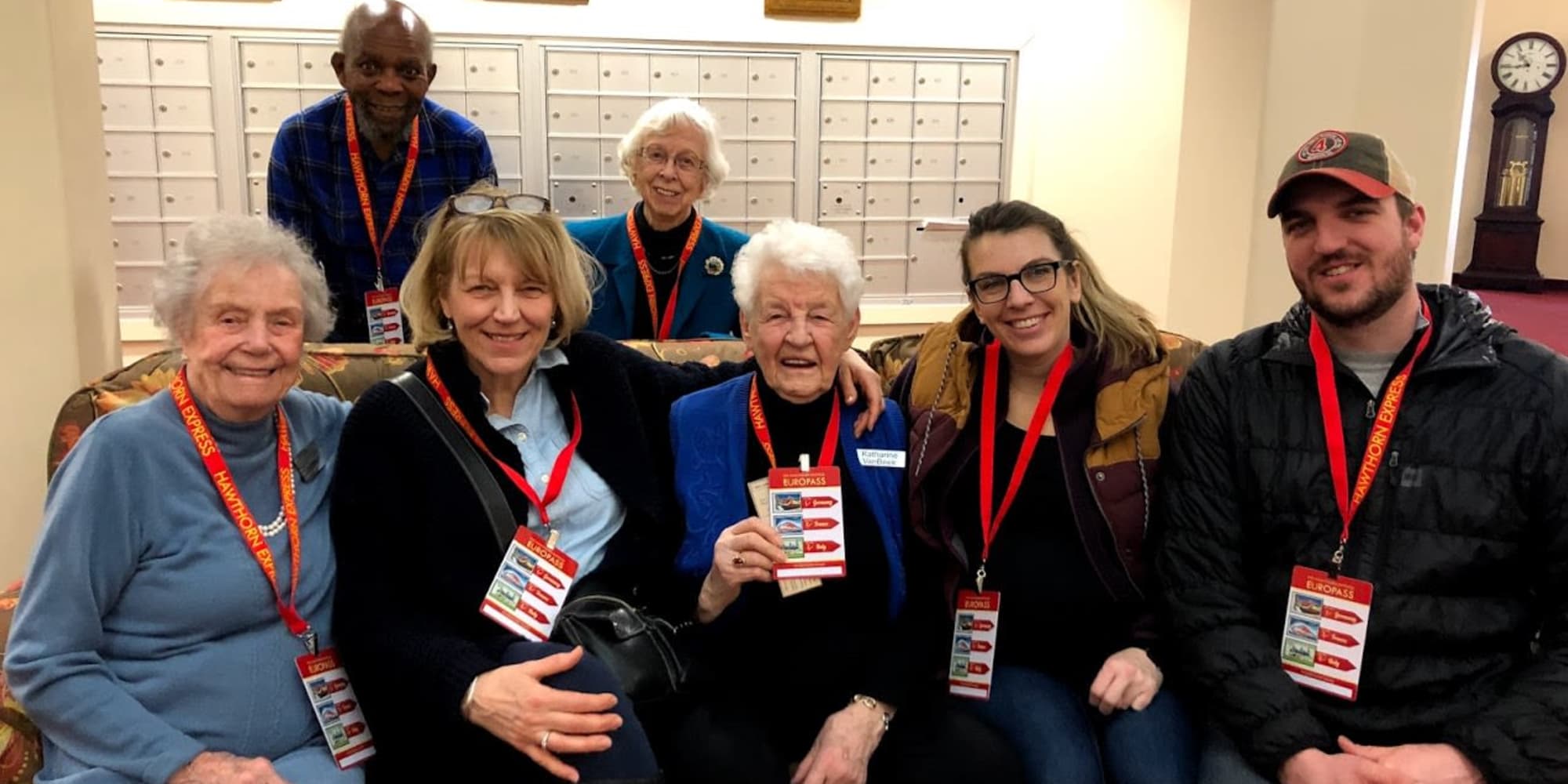 Residents with passes around their necks at Edgewood Point Assisted Living in Beaverton, Oregon