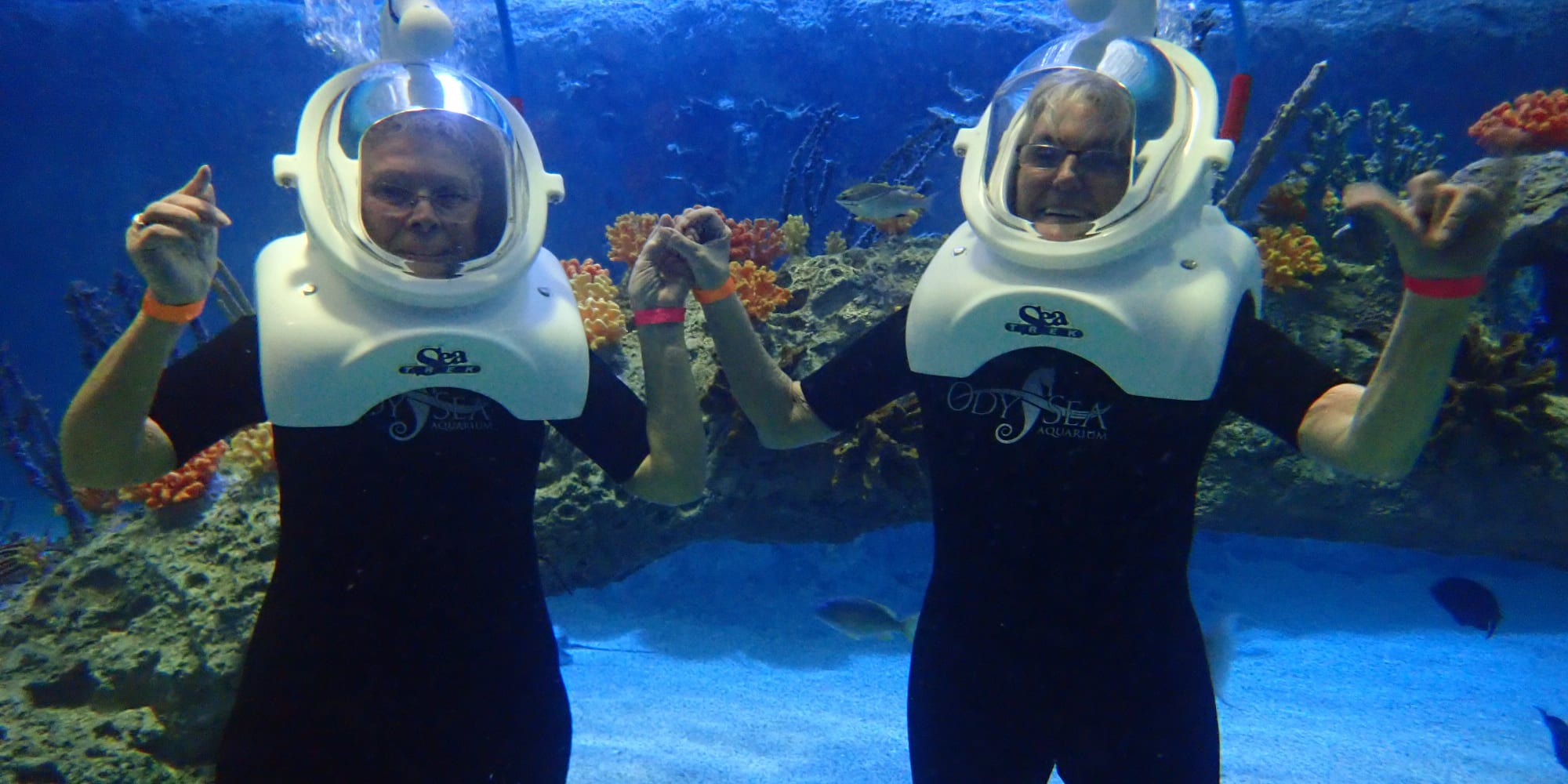 Two residents from Edgewood Point Assisted Living in Beaverton, Oregon scuba diving