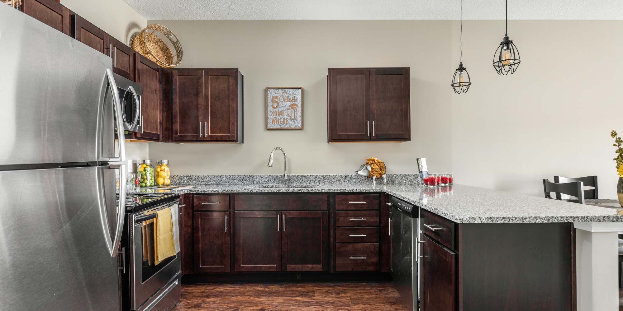 Modern kitchens at Bonterra Apartments in Fort Wayne, Indiana