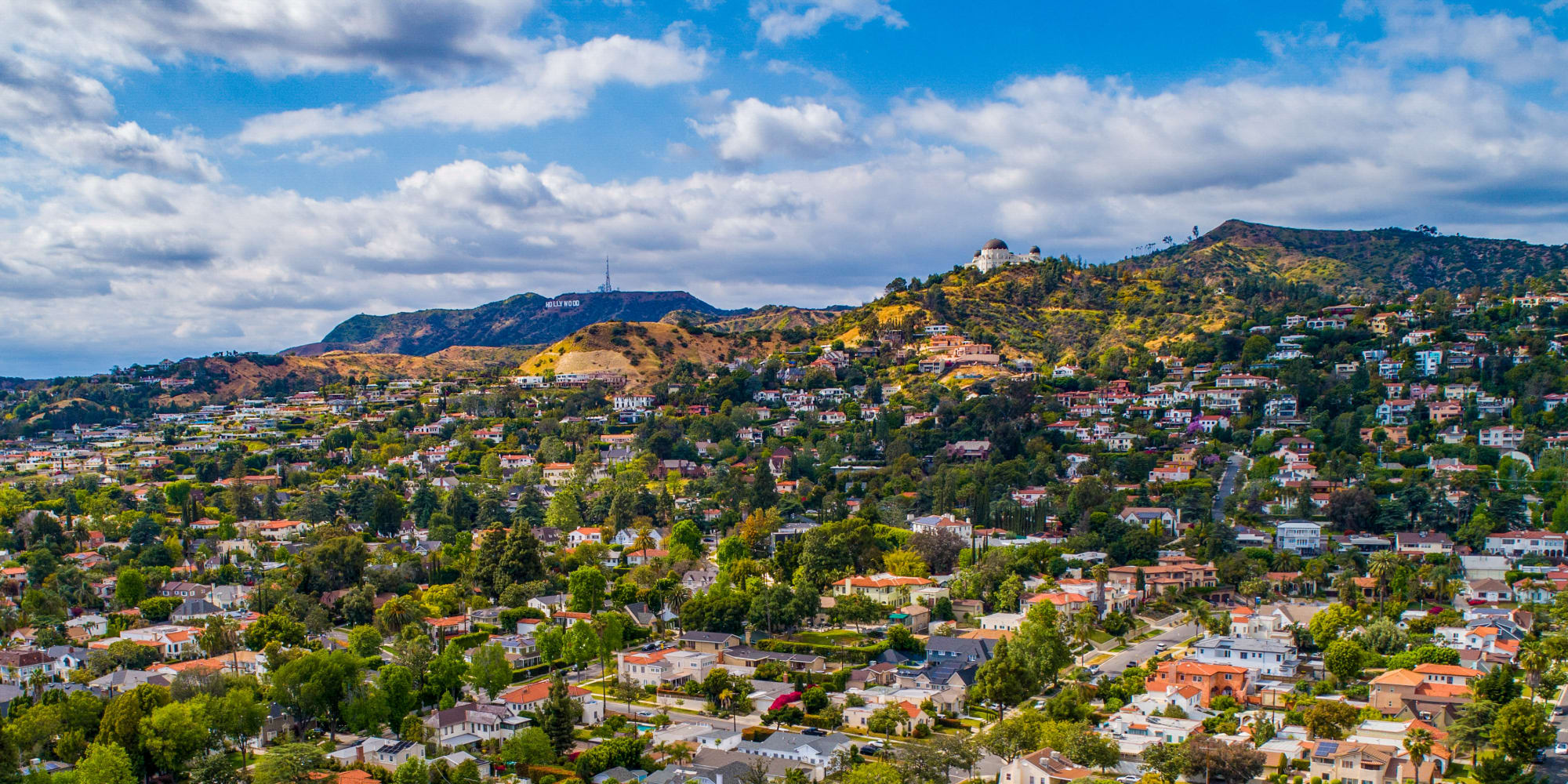 Beautiful aerial view of the greater neighborhood around Vue Los Feliz in Los Angeles, California
