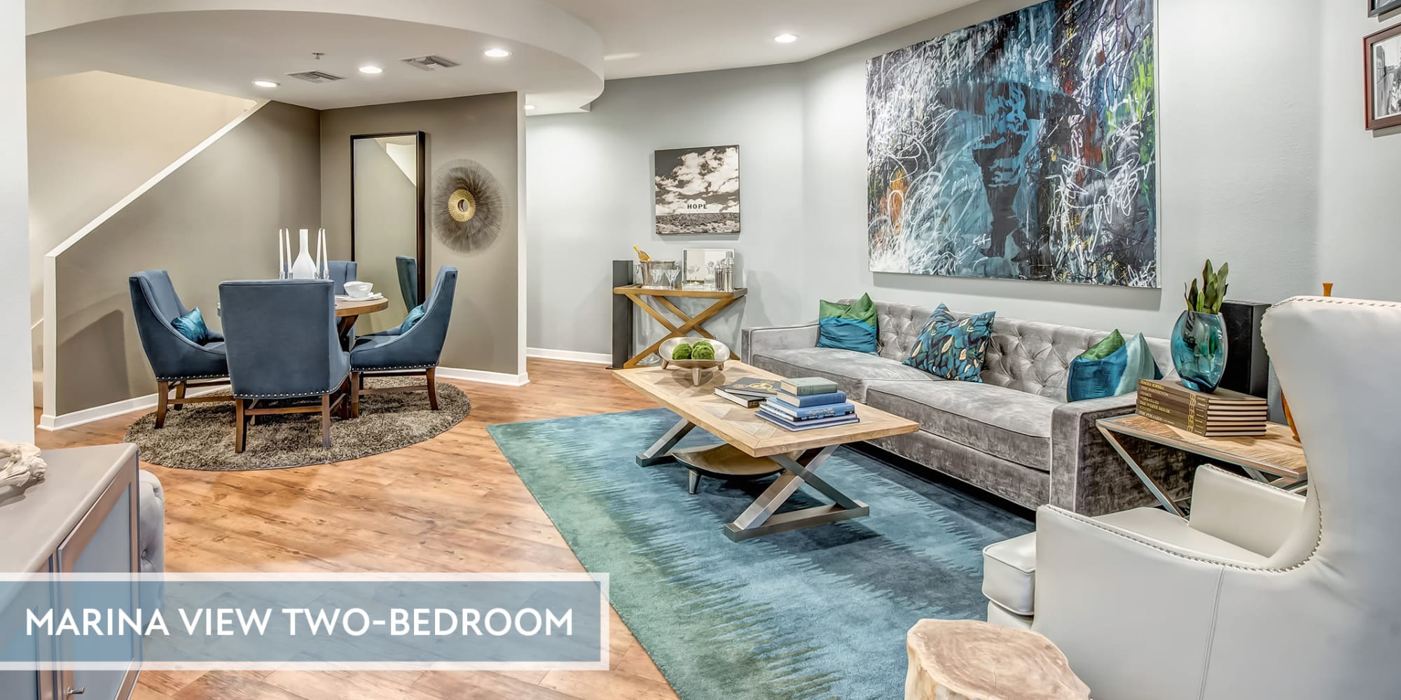 Model luxury townhome with hardwood flooring and exquisite furnishings at Esprit Marina del Rey in Marina del Rey, California