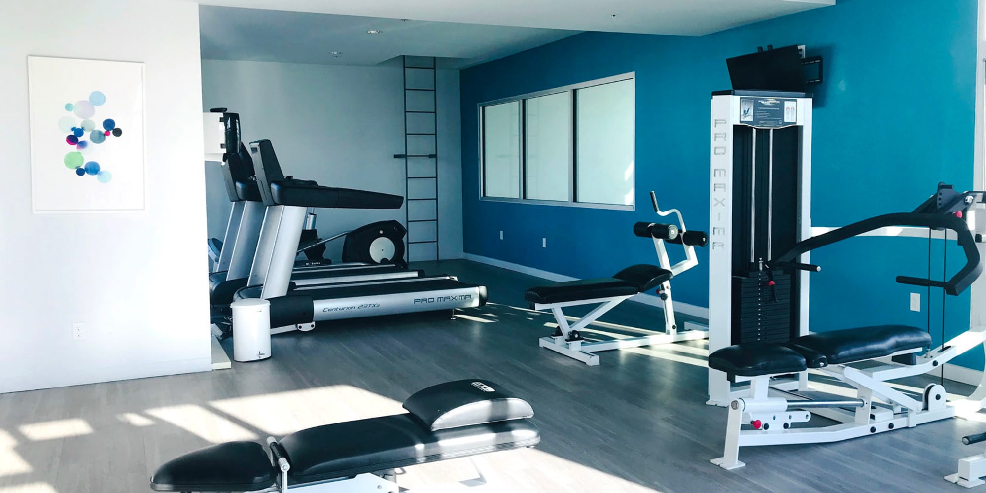 Cardio equipment and exercise machines in the fitness center at Citron in Ventura, California