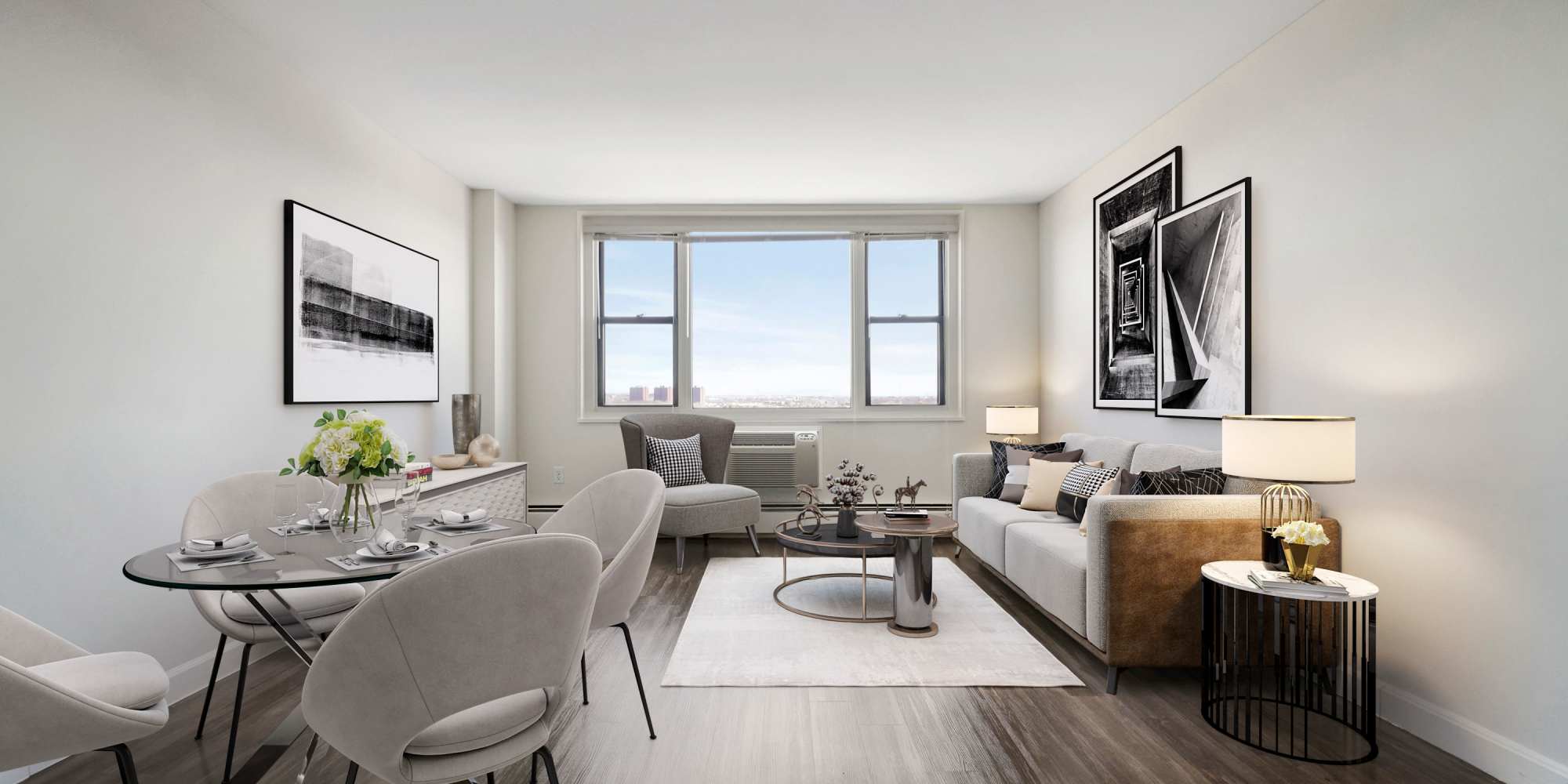 Model living space at Parkside Place in Cambridge, Massachusetts