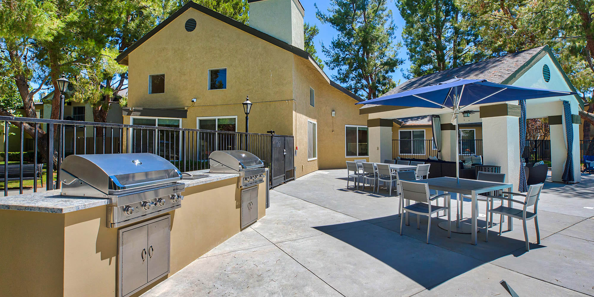 Gas barbecue grills near the picnic area at Mountain Vista in Victorville, California