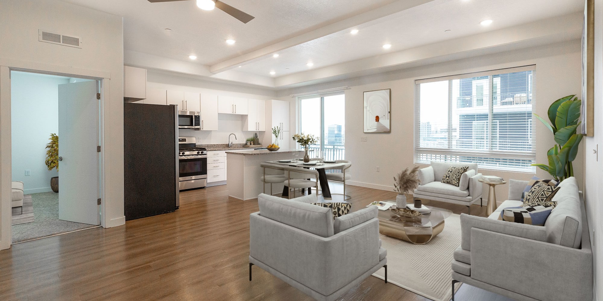 Living Room, Luxury Kitchen and Dining View The Hardison in Salt Lake City, Utah