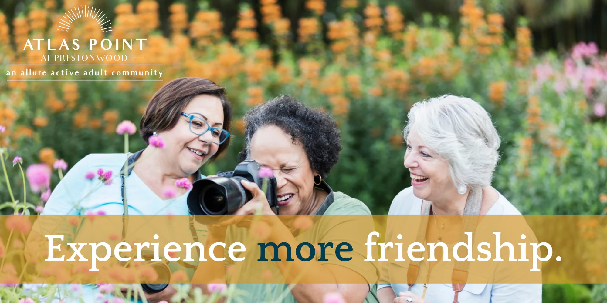 Residents outside taking photos at Atlas Point at Prestonwood in Carrollton, Texas.