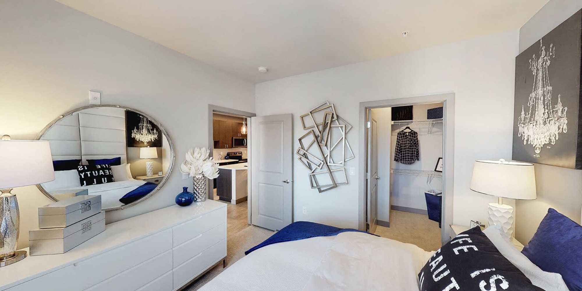 Beautiful bedroom with plenty of modern inteiors at Brookfield Reserve in Brookfield, Wisconsin
