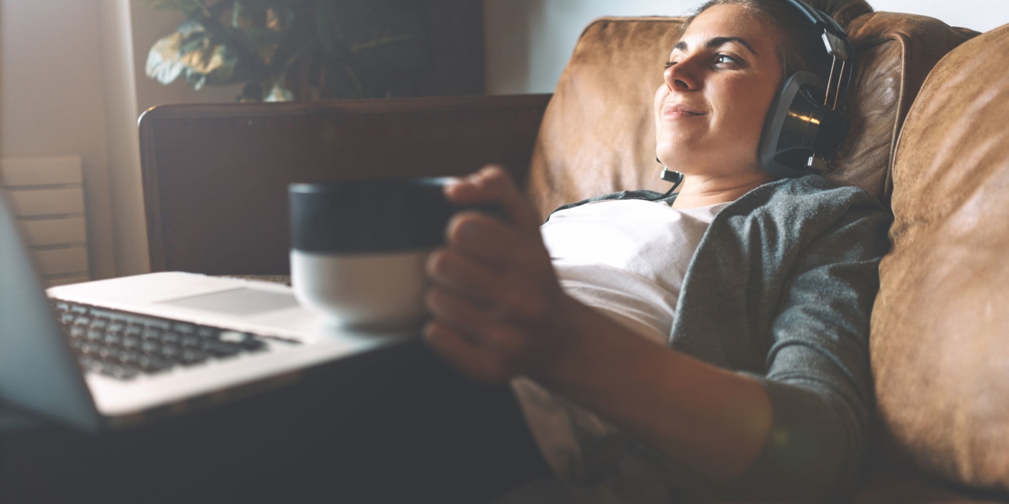 Woman studying in her home at Portico in Fullerton, California