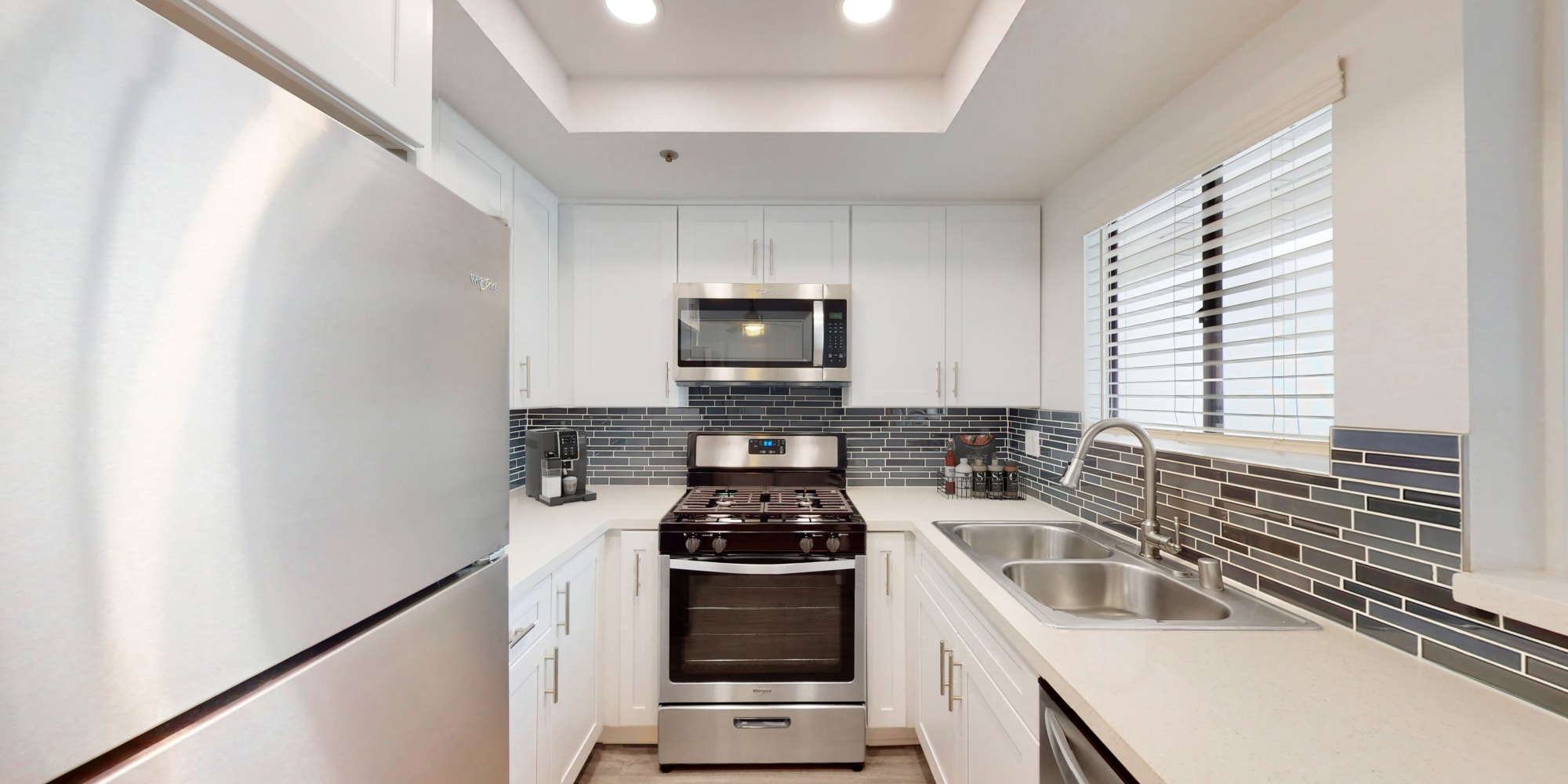 Large kitchen with lots of storage in one-bedroom apartment at Sendero in Huntington Beach