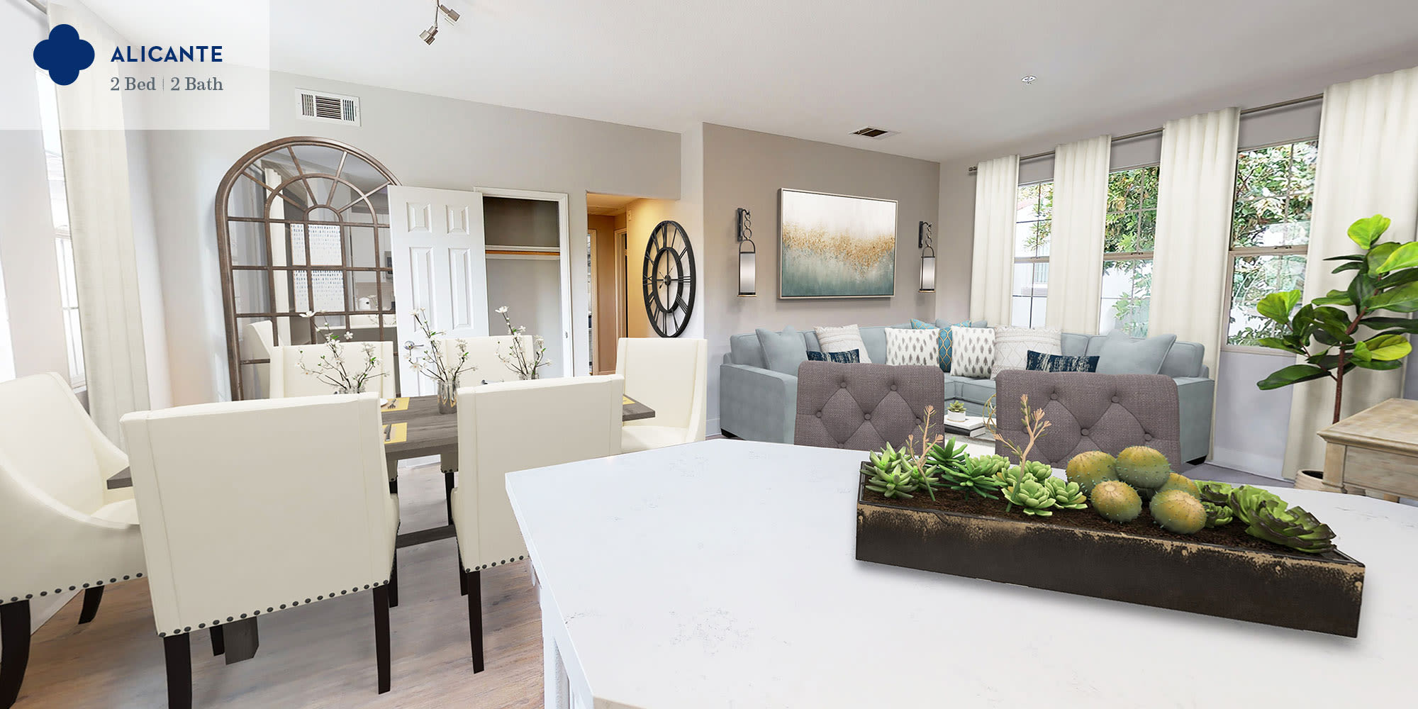 A well-furnished dining area in a two-bedroom apartment home at Mission Hills in Camarillo, California