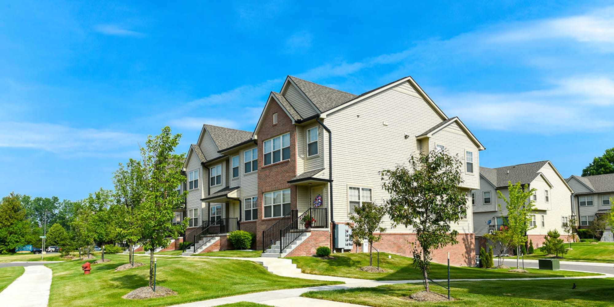 Apartment buildings at Encore Townhomes in Utica, Michigan