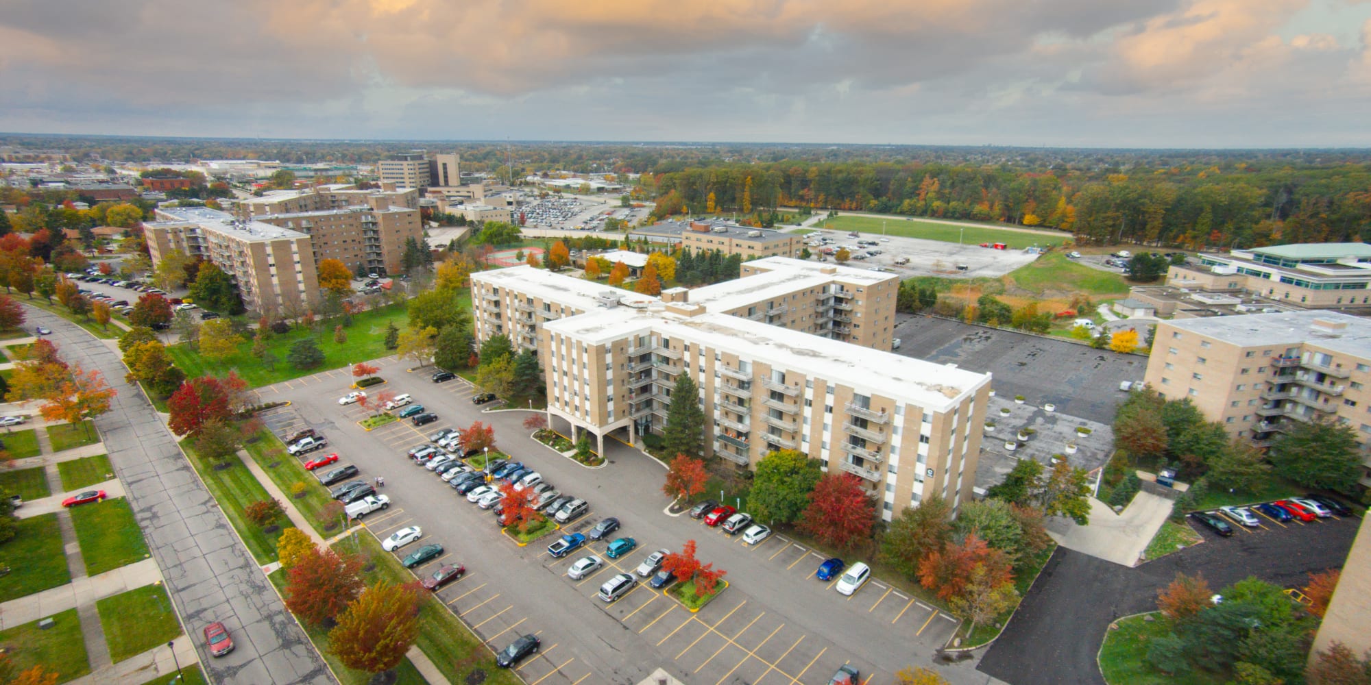 Birds eye view of Regency Apartments in Parma, Ohio