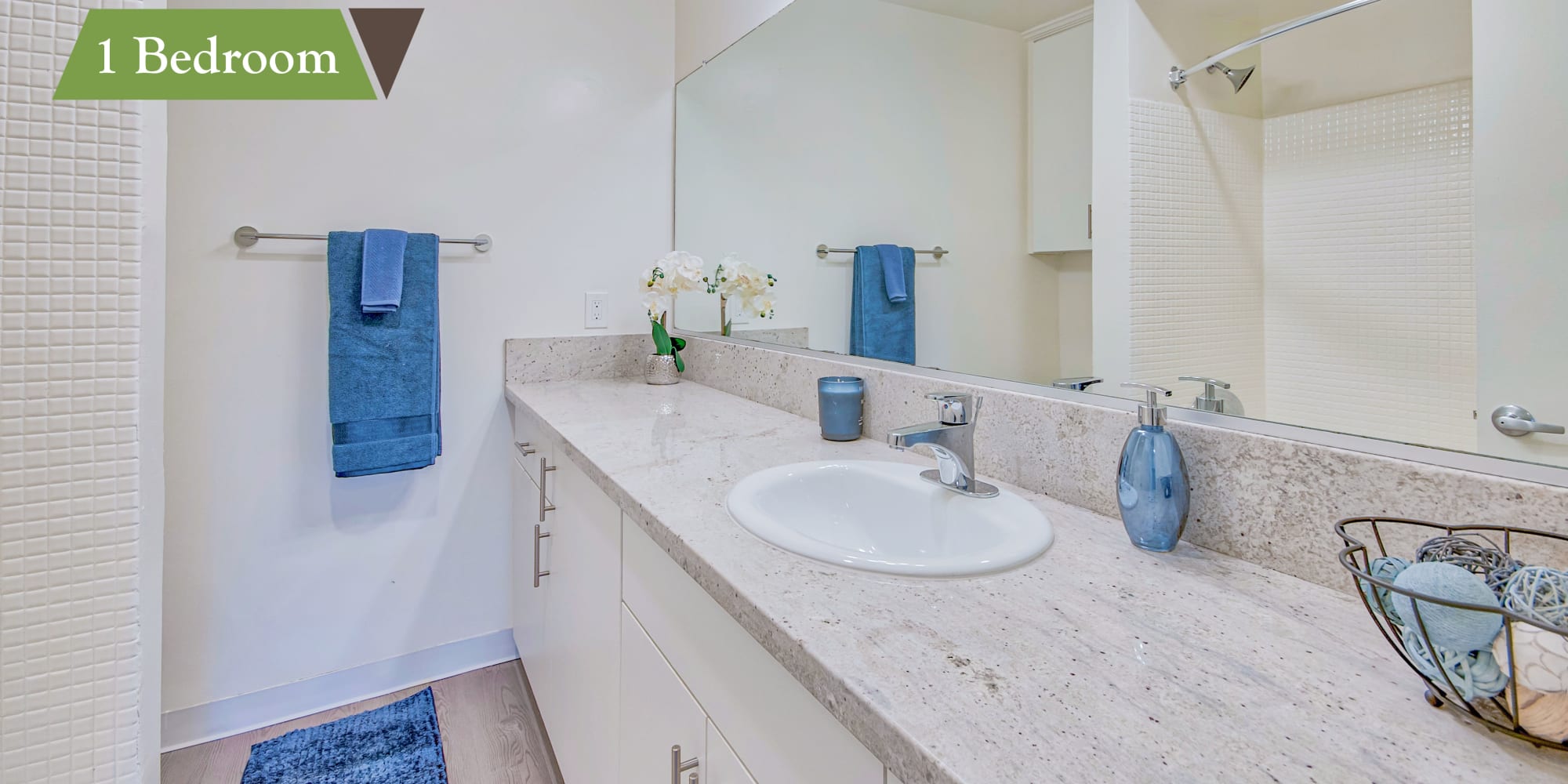 Bathroom in One-Bedroom Apartment at Villa Vicente in Los Angeles, California