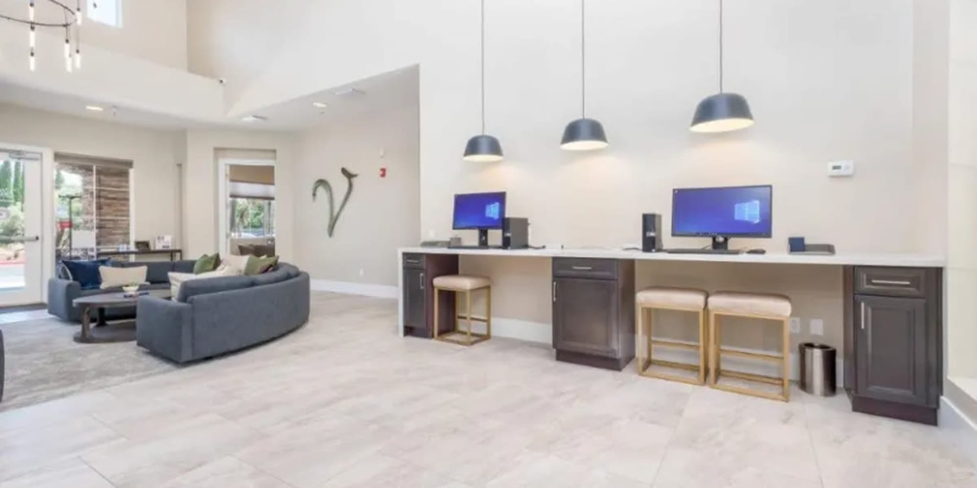 Business center in the resident clubhouse at Villagio Luxury Apartments in Sacramento, California