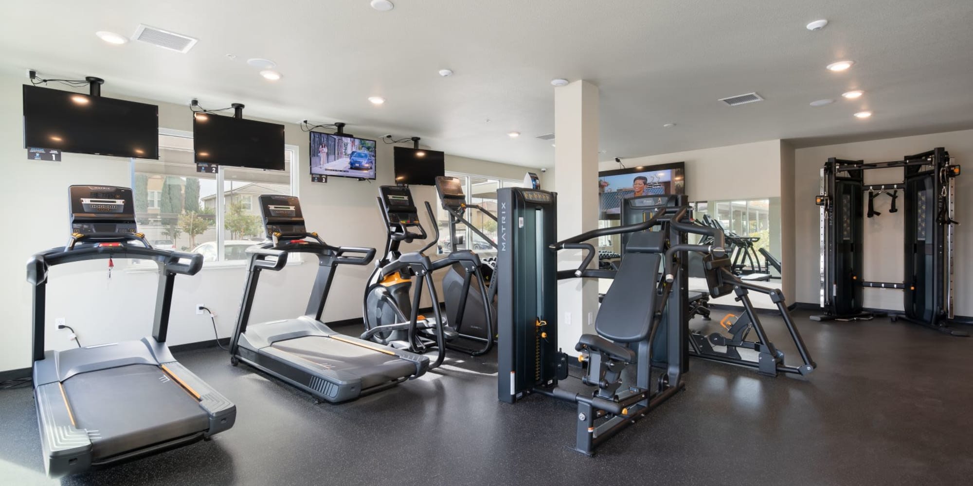Treadmills in the fitness center at Towne Centre Apartments in Lathrop, California