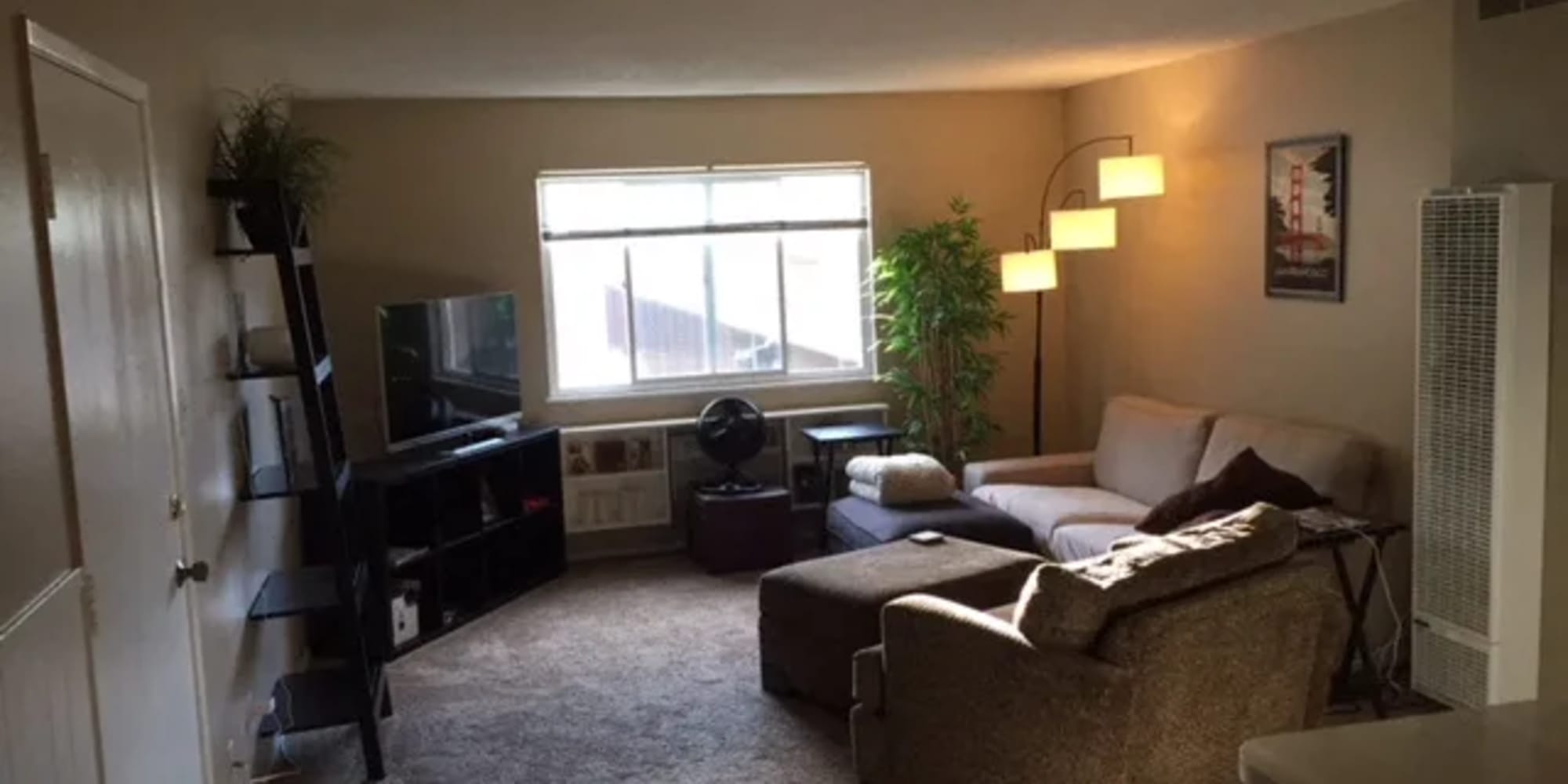 Living room at 1221 Vallejo Apartments in Novato, California
