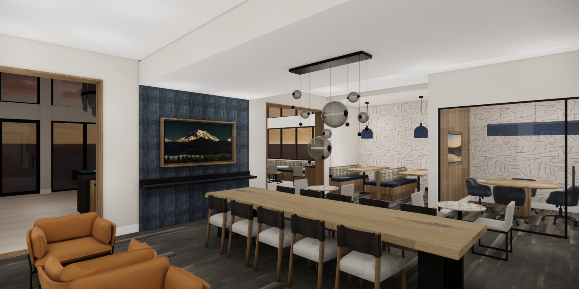 Render of our clubhouse meeting room at The Highlands at Silverdale in Silverdale, Washington