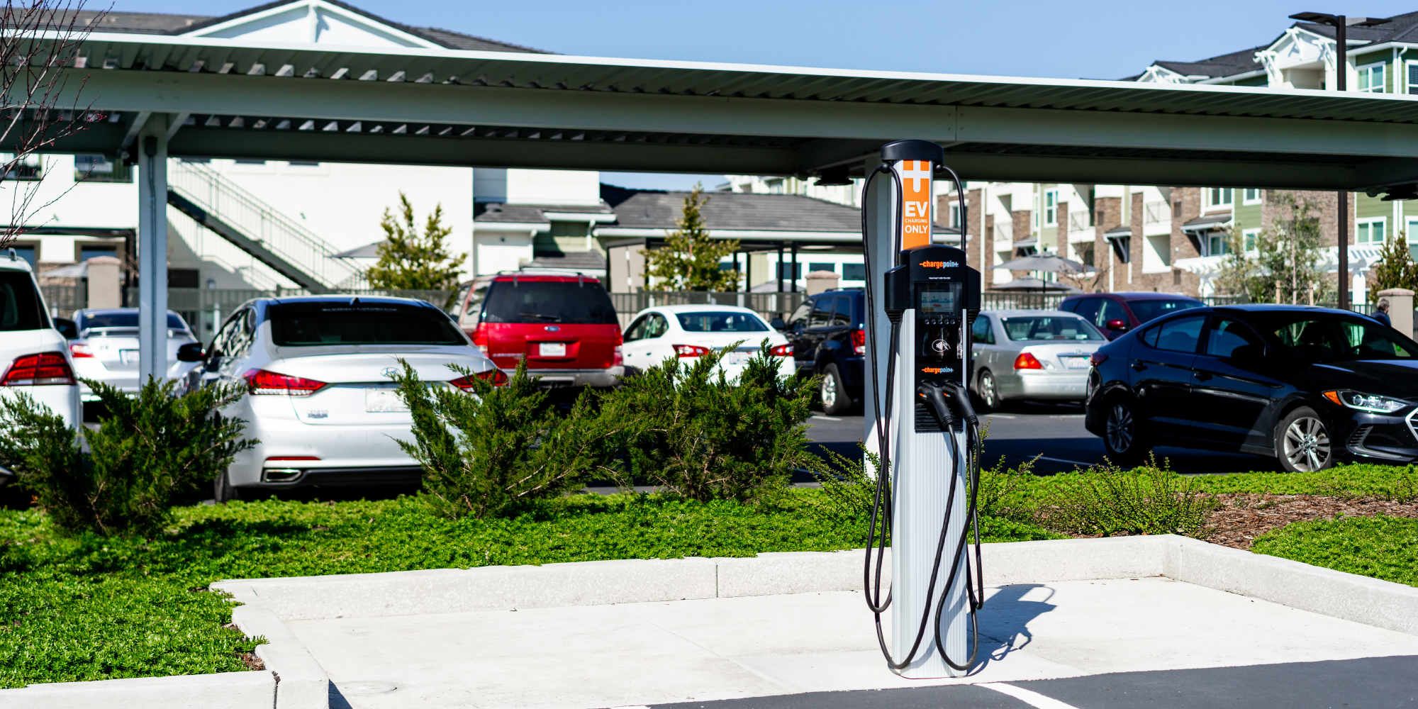EV charging station at Alira Apartments in Sacramento, California